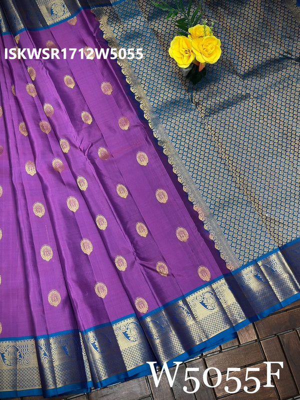 Handloom Kanchi Silk Saree With Contrast Plain Blouse-ISKWSR1712W5055