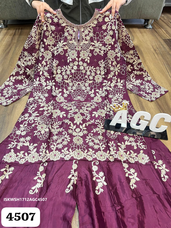 Embroidered Silk Kurti With Sharara And Dupatta-ISKWSH1712AGC4507