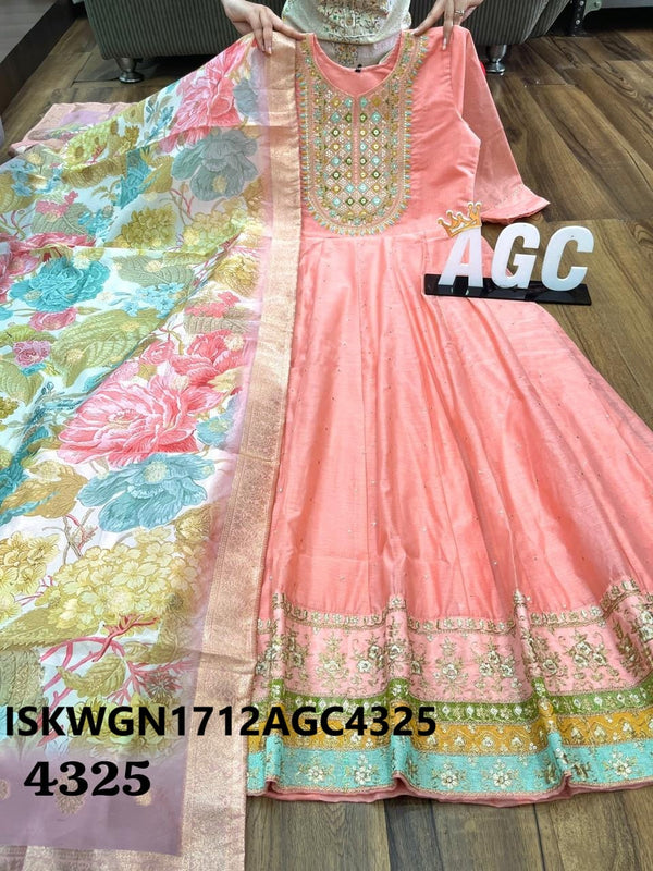 Embroidered Chanderi Silk Gown With Digital Printed Silk Dupatta-ISKWGN1712AGC4325