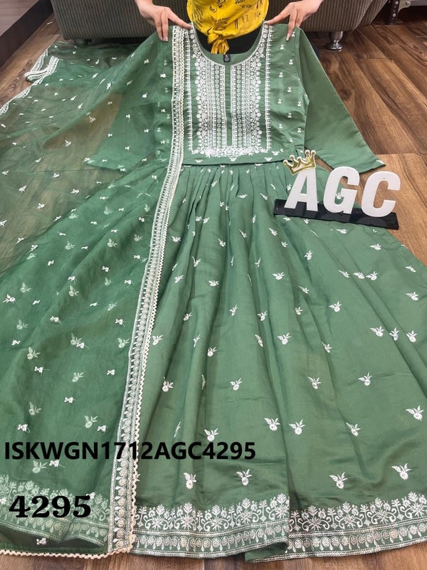 Embroidered Maslin Silk Gown With Organza Dupatta-ISKWGN1712AGC4295