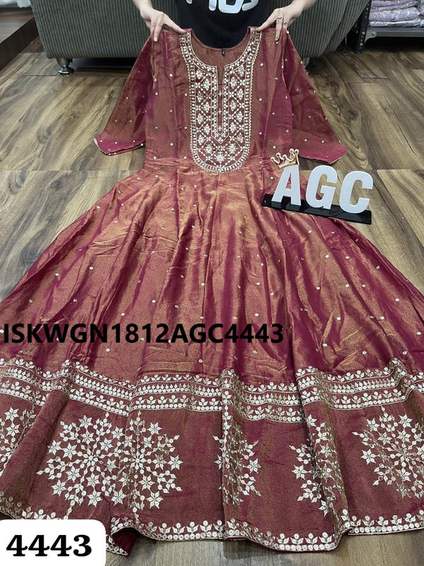 Embroidered Tissue Shimmer Silk Gown With Dupatta-ISKWGN1812AGC4443