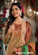 Embroidered Silk Kurti With Pant And Digital Printed Dupatta-ISKWSU23128978