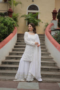 Embroidered Georgette Kurti With Sharara And Dupatta-ISKWSH23128986