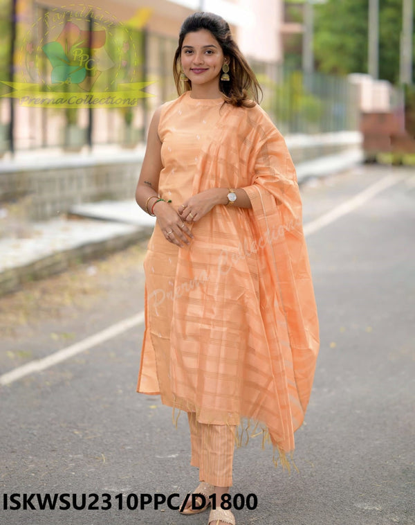 Hand Weaved Silk Kurti With Handloom Silk Pant And Dupatta-ISKWSU2310PPC/D1800