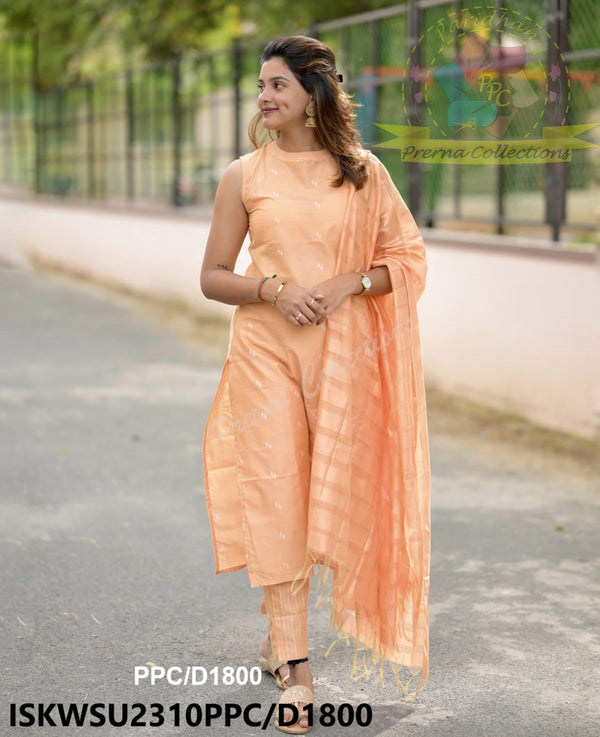 Hand Weaved Silk Kurti With Handloom Silk Pant And Dupatta-ISKWSU2310PPC/D1800