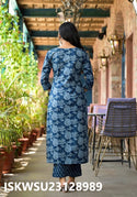 Floral Printed Cotton Kurti With Pant And Dupatta-ISKWSU23128989