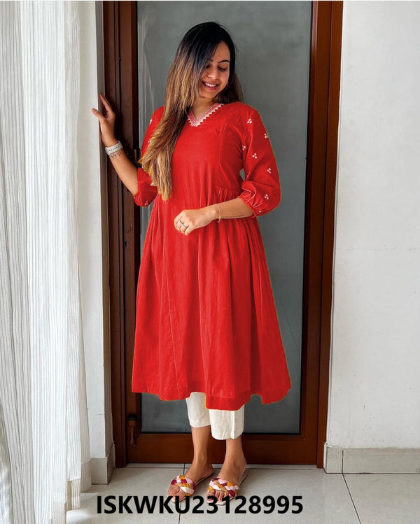 Embroidered Cotton Kurti With Pant-ISKWKU23128995