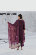 Embroidered Silk Kurti With Pant And Chanderi Silk Dupatta-ISKWSU23128994