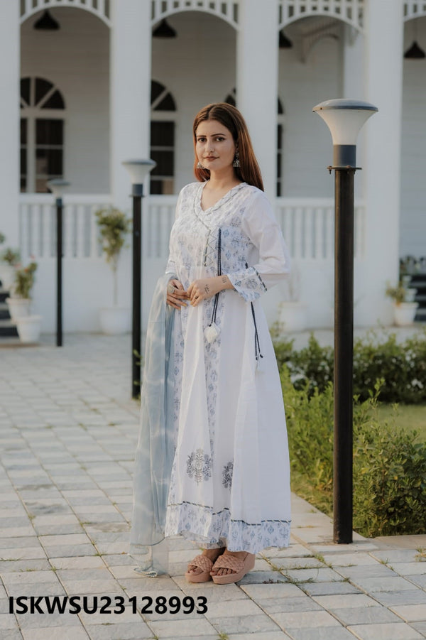 Printed Cotton Anarkali Kurti With Pant And Dupatta-ISKWSU23128993