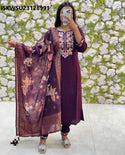 Embroidered Silk Kurti With Pant And Jacquard Printed Dupatta-ISKWSU23128991