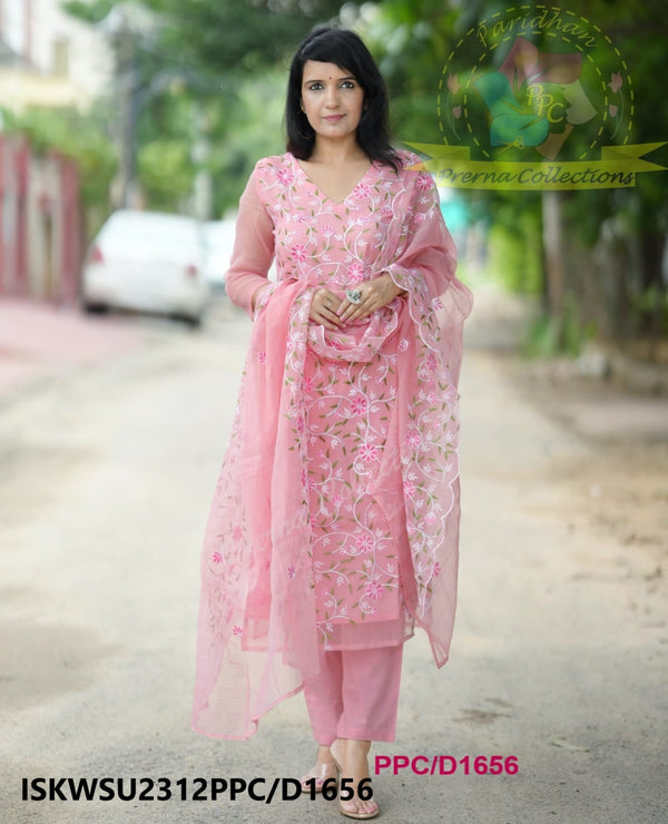 Embroidered Kota Doriya Kurti With Cotton Pant And Kota Doriya Dupatta-ISKWSU2312PPC/D1656