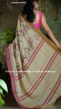 Floral Printed Handloom Tussar Silk Saree With Blouse-ISKWSR2312HS2931