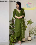 Embroidered Silk Kurti With Pant And Organza Dupatta-ISKWSU2312PPC/D1782