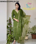 Embroidered Silk Kurti With Pant And Organza Dupatta-ISKWSU2312PPC/D1782