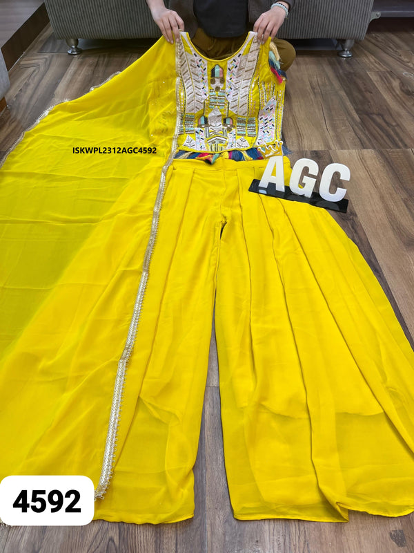 Georgette Palazzo With Embroidered Crop Top And Dupatta-ISKWPL2312AGC4592