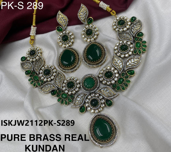 Pure Brass Kundan Jewelry Set-ISKJW2112PK-S289