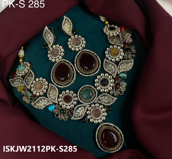 Pure Brass Kundan Jewelry Set-ISKJW2112PK-S285