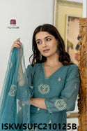 Embroidered Malmal Chanderi Kurti With Silk Pant And Organza Dupatta-ISKWSUFC210125B/FC210125P