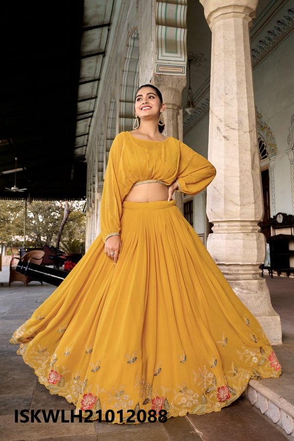 Embroidered Georgette Lehenga With Crop Top-ISKWLH21012088