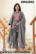 Embroidered Cotton Kurti With Pant And Dupatta-ISKWSU2101OMK2892