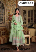 Chanderi Anarkali Kurti With Cotton Pant And Embroidered Chiffon Dupatta-ISKWSU2101OMK2662