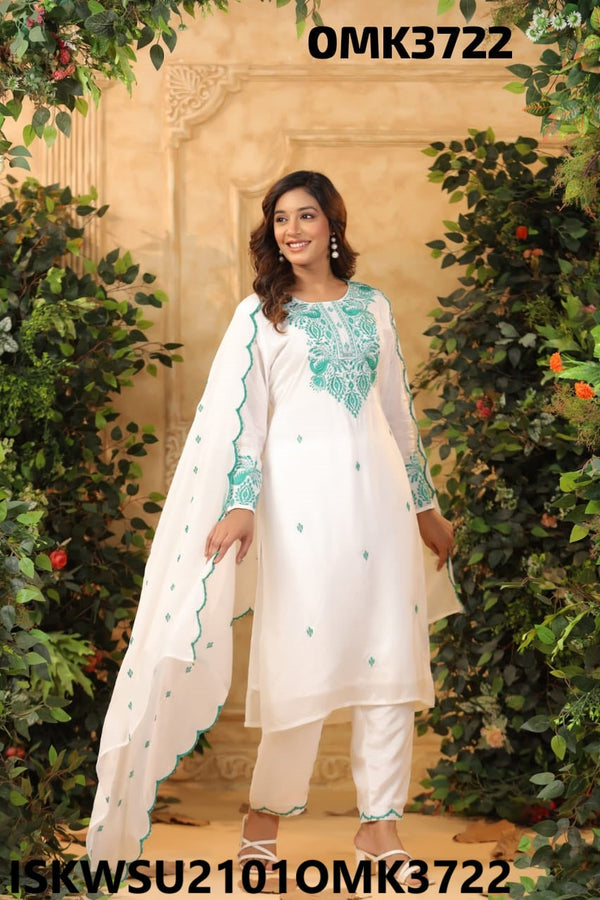 Embroidered Crepe Kurti With Pant And Dupatta-ISKWSU2101OMK3722