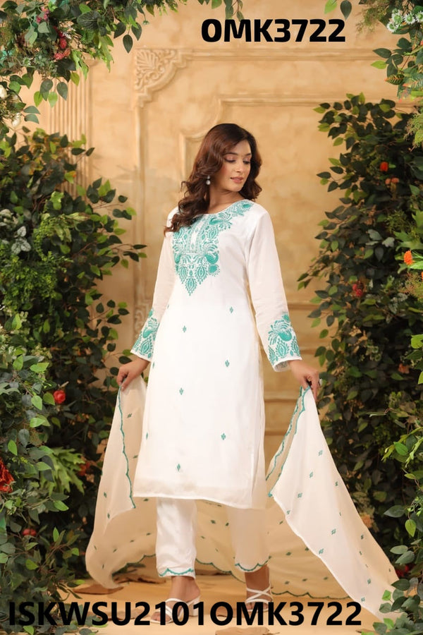 Embroidered Crepe Kurti With Pant And Dupatta-ISKWSU2101OMK3722