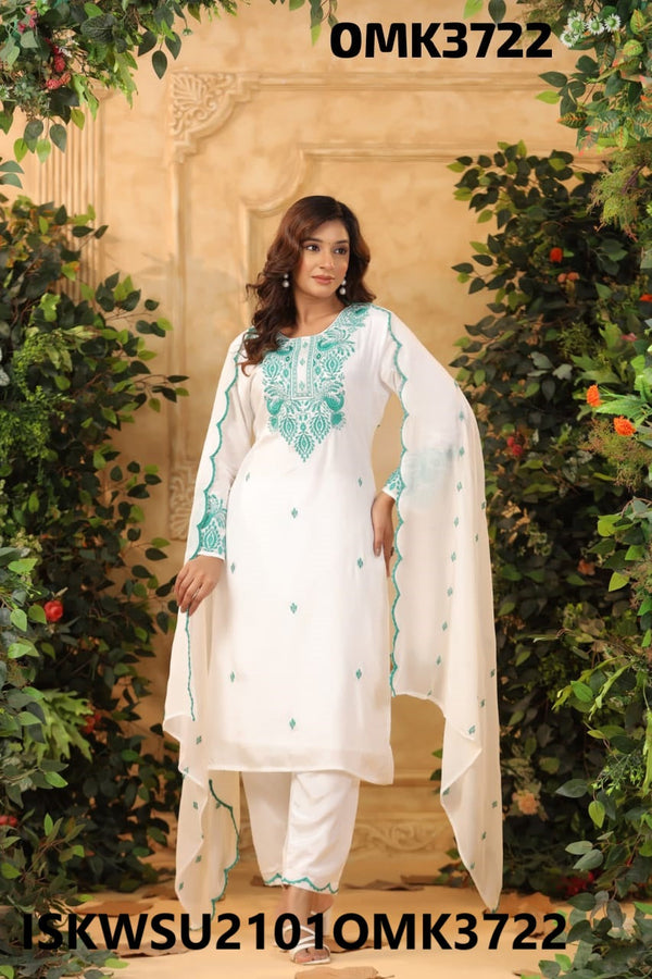 Embroidered Crepe Kurti With Pant And Dupatta-ISKWSU2101OMK3722