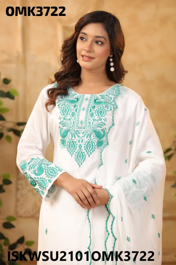 Embroidered Crepe Kurti With Pant And Dupatta-ISKWSU2101OMK3722