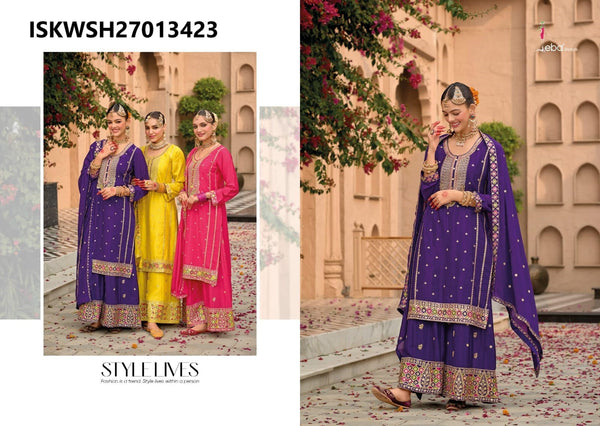 Embroidered Chinon Kurti With Sharara And Dupatta-ISKWSH27013423