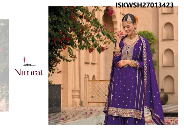 Embroidered Chinon Kurti With Sharara And Dupatta-ISKWSH27013423