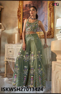 Embroidered Silk Sharara With Crop Top And Organza Dupatta-ISKWSH27013424