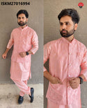 Men's Silk Kurta With Pant And Embroidered Jacket-ISKM27016994