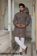 Men's Bagru Hand Block Printed Cotton Kurta With Pajama-ISKM27016984