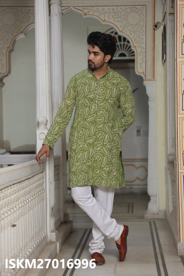 Men's Bagru Hand Block Printed Cotton Kurta With Pajama-ISKM27016996