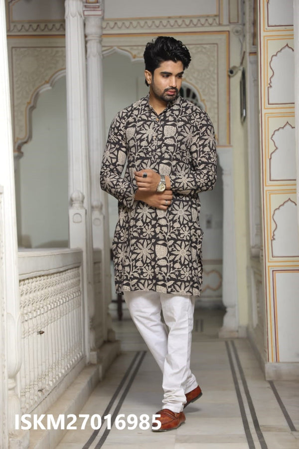 Men's Bagru Hand Block Printed Cotton Kurta With Pajama-ISKM27016985