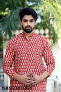 Men's Bagru Hand Block Printed Cotton Kurta With Pajama-ISKM27016981