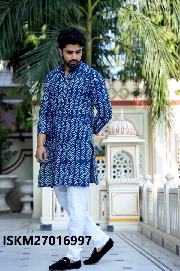 Men's Bagru Hand Block Printed Cotton Kurta With Pajama-ISKM27016997