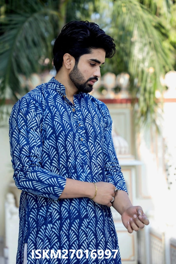 Men's Bagru Hand Block Printed Cotton Kurta With Pajama-ISKM27016997