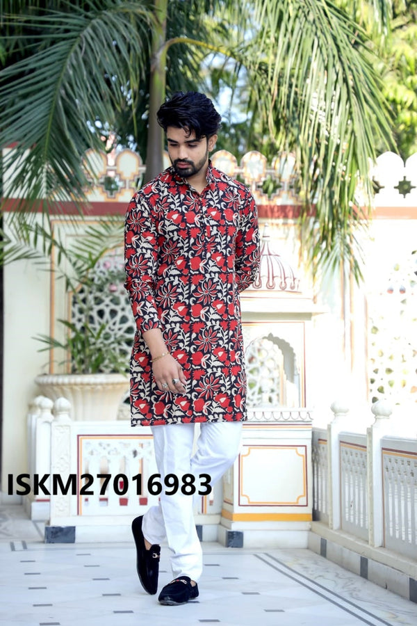 Men's Bagru Hand Block Printed Cotton Kurta With Pajama-ISKM27016983