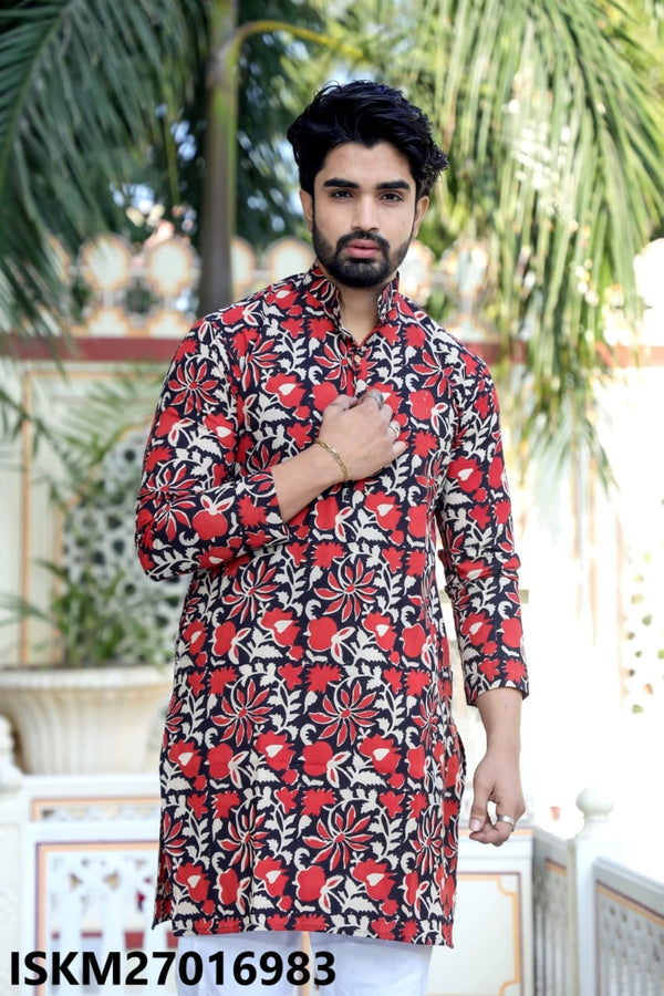 Men's Bagru Hand Block Printed Cotton Kurta With Pajama-ISKM27016983