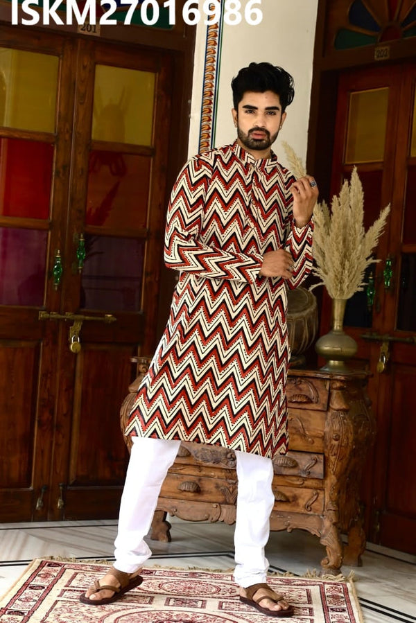 Men's Bagru Hand Block Printed Cotton Kurta With Pajama-ISKM27016986