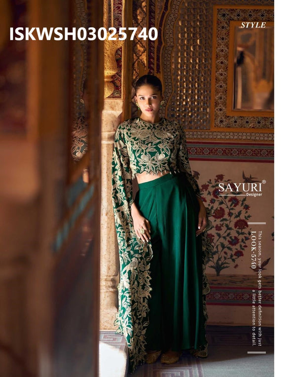 Chinon Silk Sharara And Embroidered Crop Top-ISKWSH03025740