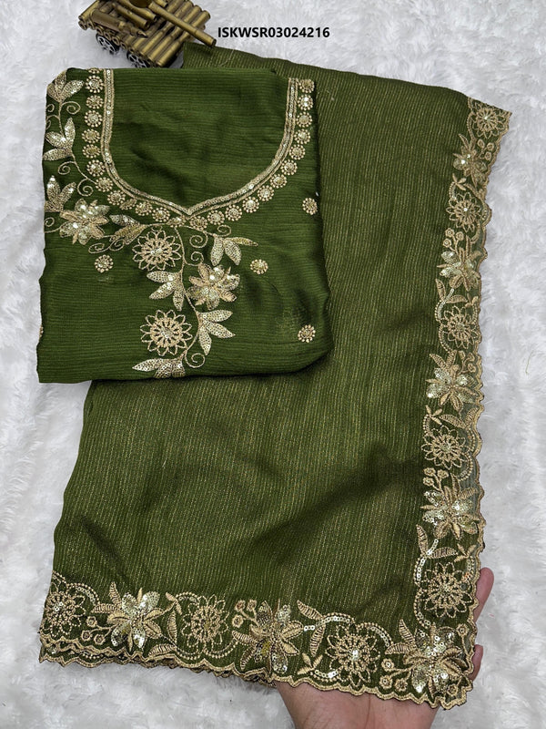 Embroidered Mysore Cotton Saree With Blouse-ISKWSR03024216