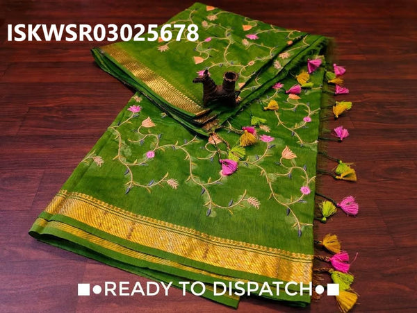 Embroidered Linen Saree With Blouse-ISKWSR03025678