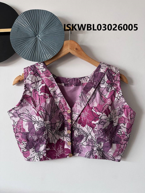 Hand Crafted Hand Block Printed Cotton Blouse-ISKWBL03026005