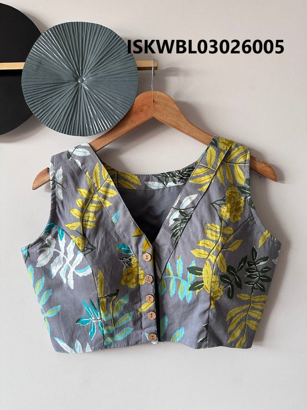 Hand Crafted Hand Block Printed Cotton Blouse-ISKWBL03026005