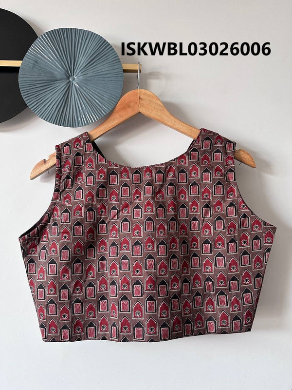 Hand Crafted Hand Block Printed Cotton Blouse-ISKWBL03026006