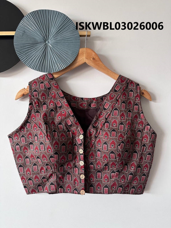 Hand Crafted Hand Block Printed Cotton Blouse-ISKWBL03026006