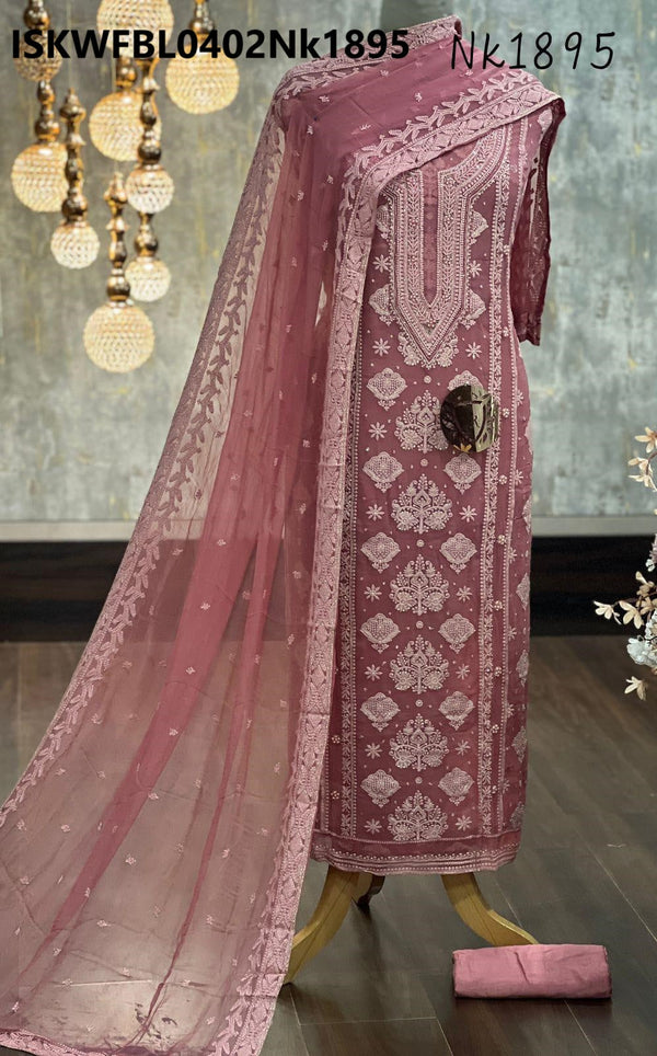 Embroidered Georgette Kurti With Shantoon Bottom And Chiffon Dupatta-ISKWFBL0402Nk1895